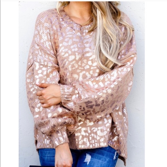 Rose-Gold Leopard Sweater - Picture 2 of 5